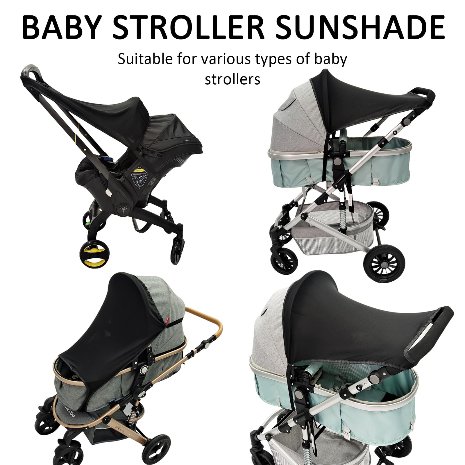 Extra Pram and Stroller Sun Shade Cover Block, Sunshade for Pram Seat Baby Sleep Aid and Breathable Blackout Canopy for Stroller, Pushchair and Buggy (Black) - 5