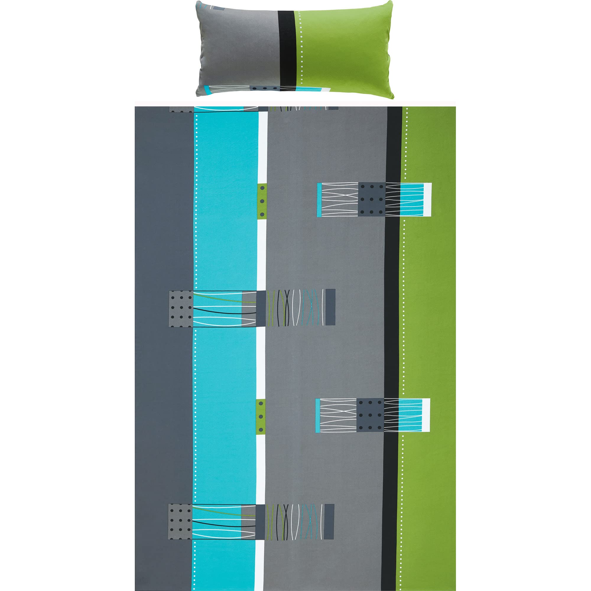 Erwin Müller Bettwäsche, Bettgarnitur, Kissenbezug Mako-Jersey grün-blau-grau Größe 40x80 cm / 135x200 cm - bügelfrei, einlaufsicher, mit praktischem Reißverschluss