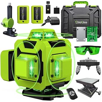Laser Level - CinusLinus Laser Level 360 Self Leveling with 165Ft Green Laser Level Self Leveling, 4x360 degree Cross Line Laser for Construction and Picture Hanging, DIY or Professional Job Site