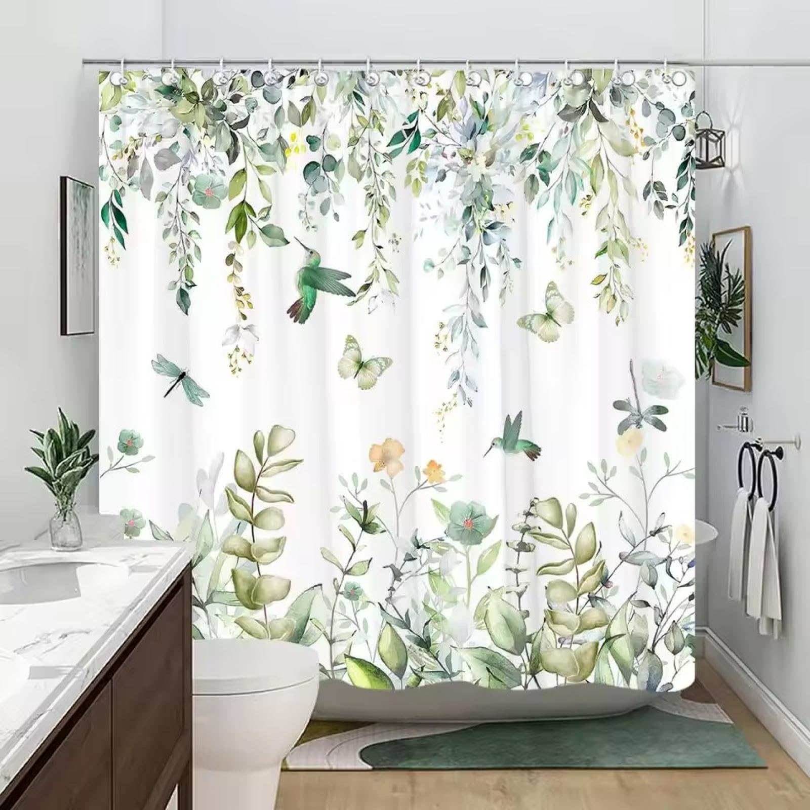 Rideau de douche oiseaux et fleurs 89x183 pour creer un spa naturel dans votre salle de bain