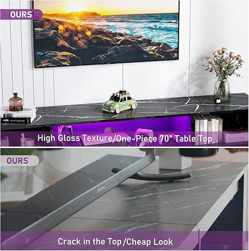 Miniatura 6 de jiteentarou Soporte de TV LED de 70 pulgadas para TV de 7580 pulgadas, centro de entretenimiento para juegos con luces LED, gabinete de TV moderno