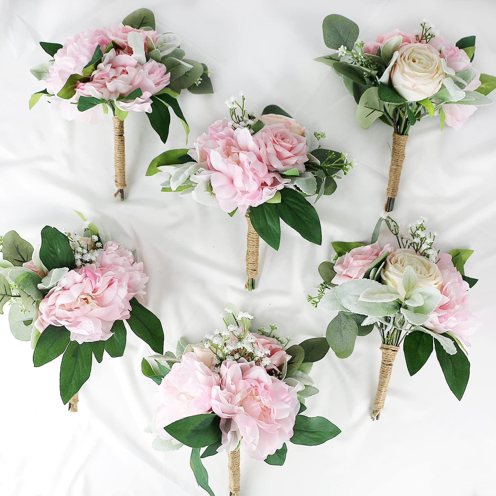 SEMONONIA ブライズメイドブーケ - 6個パック ボーホーブルー造花ブーケ 素朴な結婚式 小さな花のセンターピース 結婚プロポーズ パーティー パープル ブライドメイド ブーケ 6個セット - 7インチ 造花 ブライド