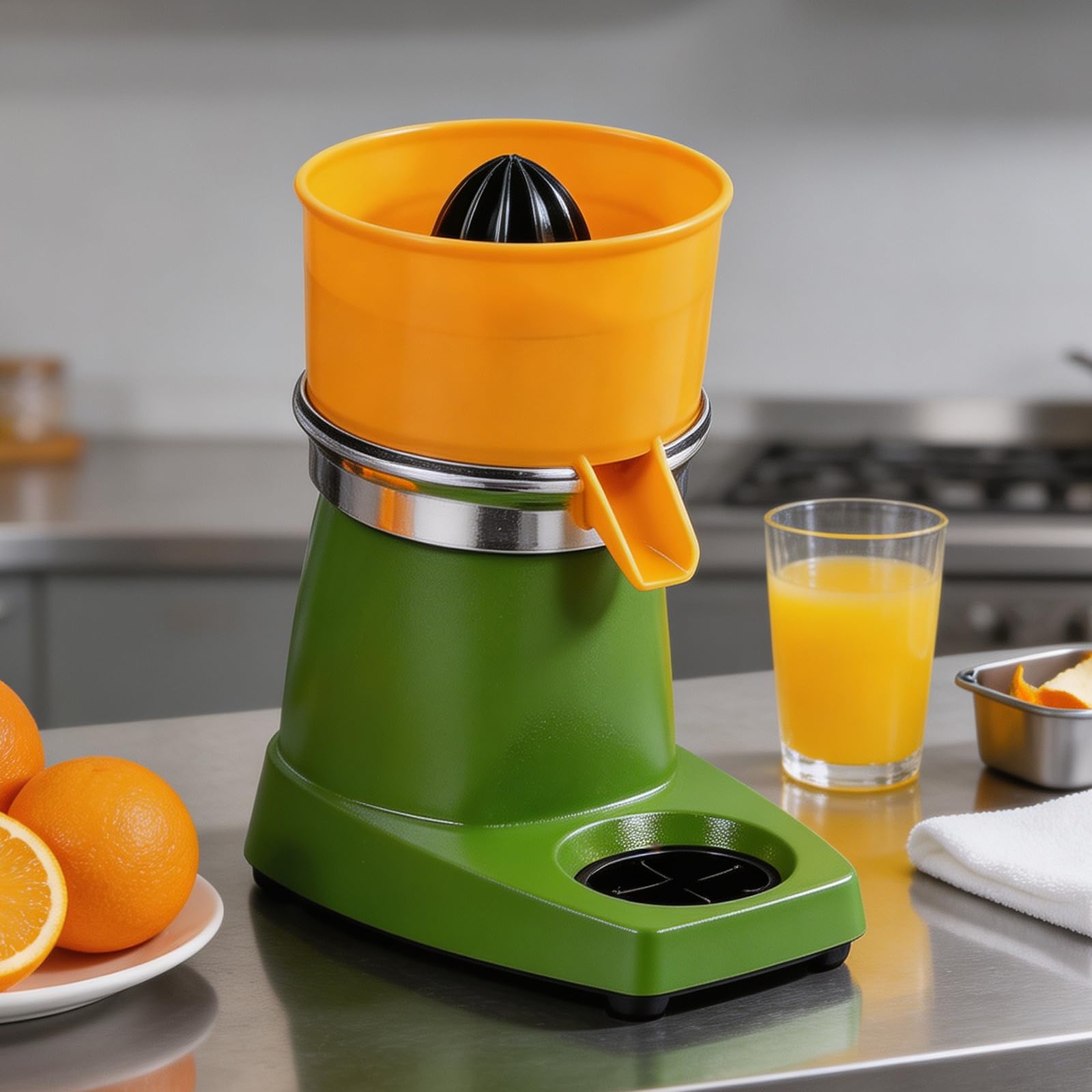 Spremiagrumi Elettrico Professionale Da 250 W, 1400 Giri/min, Con 3 Coni, Spremitura Rapida In 5 Secondi, Ampia Apertura Di Alimentazione, Separazione Automatica Della Buccia, Base In Acciaio