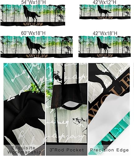 Miniatura 2 de Cortina de cenefas para cocina, cafetería, animales de invierno, lobo con árbol, bosque, cenefa de ventana, cortinas cortas de 42 x 12 pulgadas,