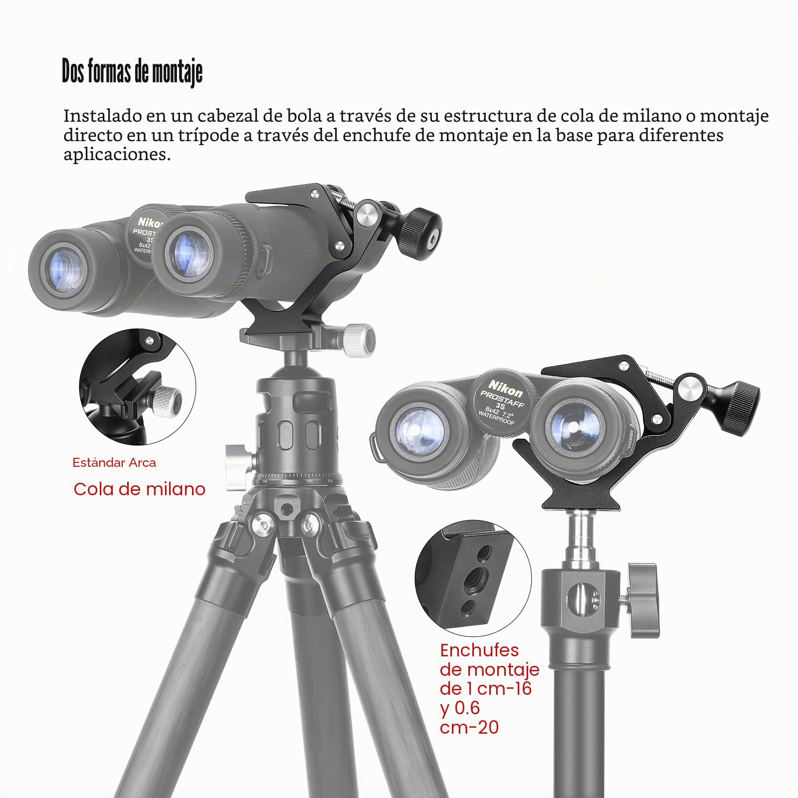 SUNWAYFOTO CC-09 - Adaptador Universal para prismáticos de trípode con Adaptador Arca Swiss, Compatible con Todos los trípodes 1/4 y 3/8