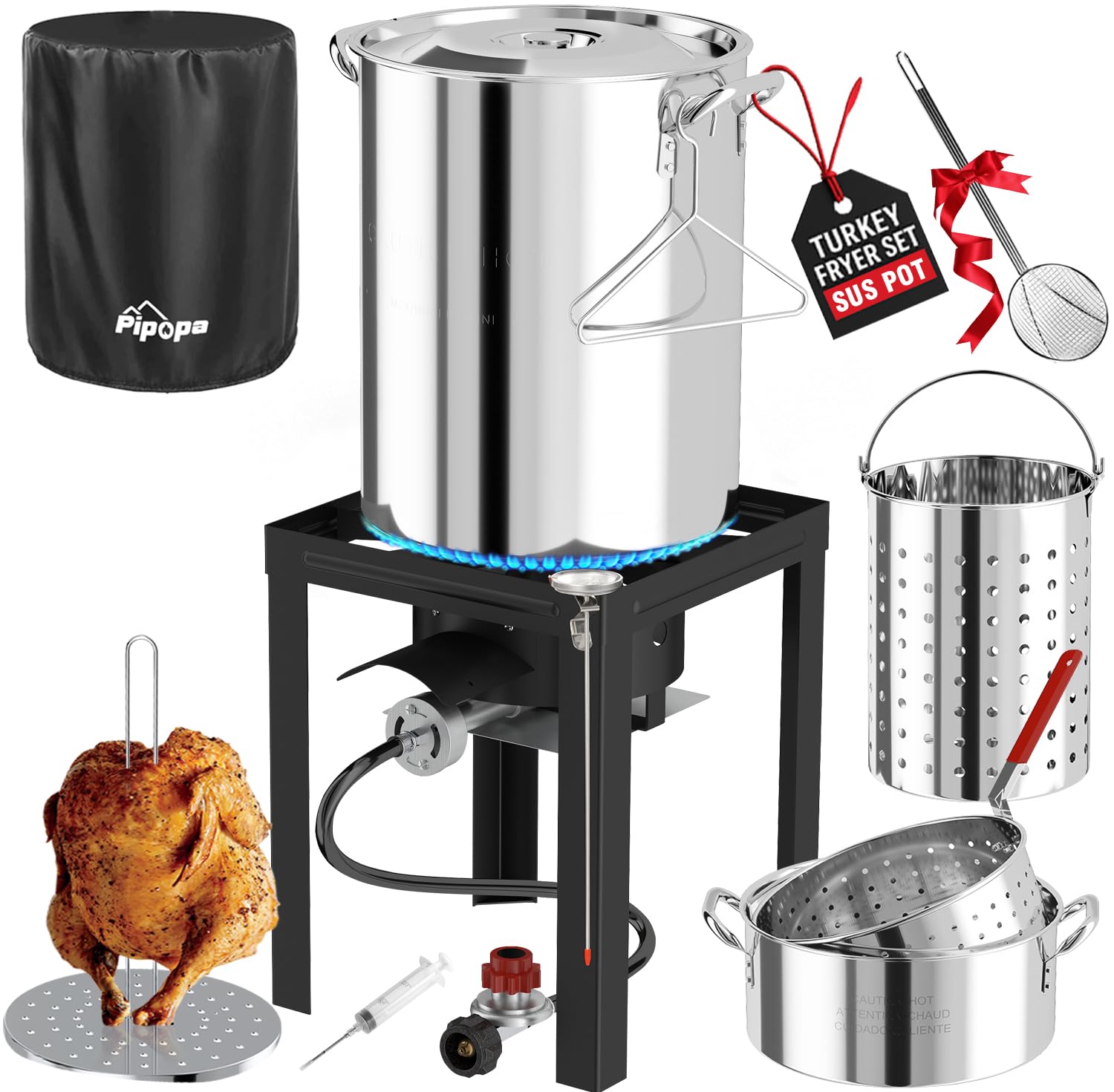 Pipopa 30QT & 10QT Stainless Steel Turkey Fryer Set
