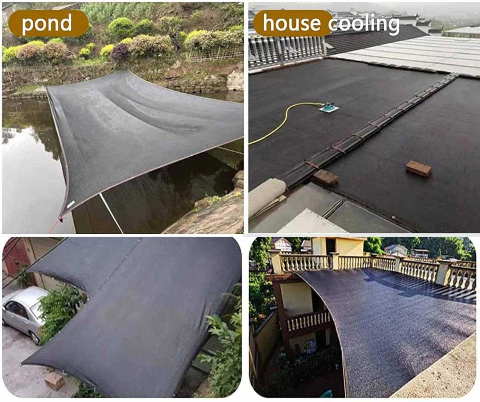 Sonnenschirm für Garten, Sonnensegel mit Ösen, multifunktional, rechteckig, atmungsaktives Mesh, für Garten, Pergola, Pflanze, Balkon, Terrasse, Schwarz, 5 x 8 m