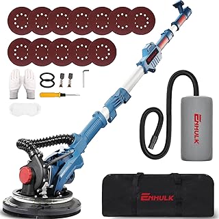 Drywall Sander, 900W 7.2A Electric Drywall Sander with Vacuum Auto Dust Collection, 6 Variable Speed 800-1800RPM, Double-Deck LED Lights, Extendable & Foldable Handle, 12 Sanding Discs