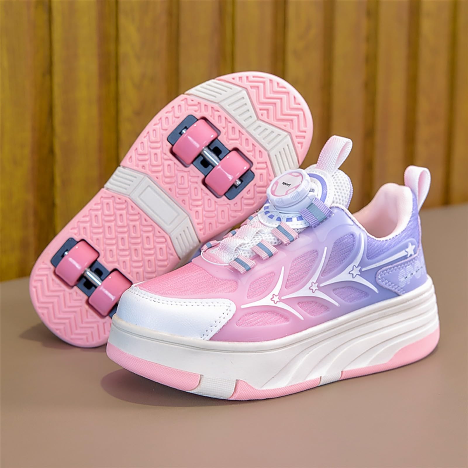 Schuhe mit Rollen für Kinder 2-in-1 Rollschuhe für Jungen Mädchen, Turnschuhe mit 4 versenkbaren Rollen, verstellbare Outdoor-Skate- und Sneakerschuhe