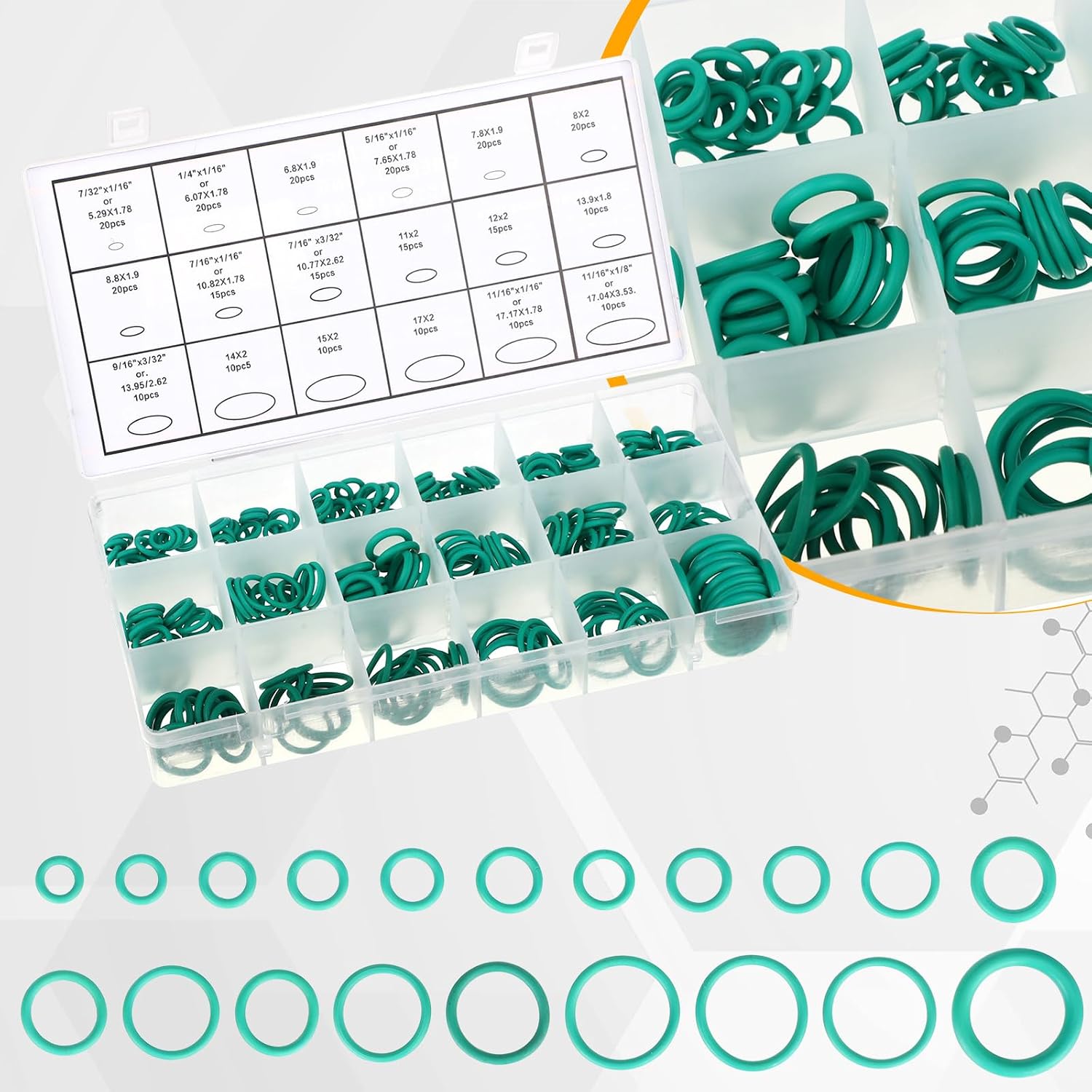 Threlaco 5 Sets/525 Pcs Car A/c Repair Kits with 18 Sizes 270 O-Ring Kit, 102 Valve Cores, 60 Compressor Gaskets, 77 Dust Cap, 39 Valve Core, 16 Ac Fuel Line Disconnect Tool Compatible with R12 R134a