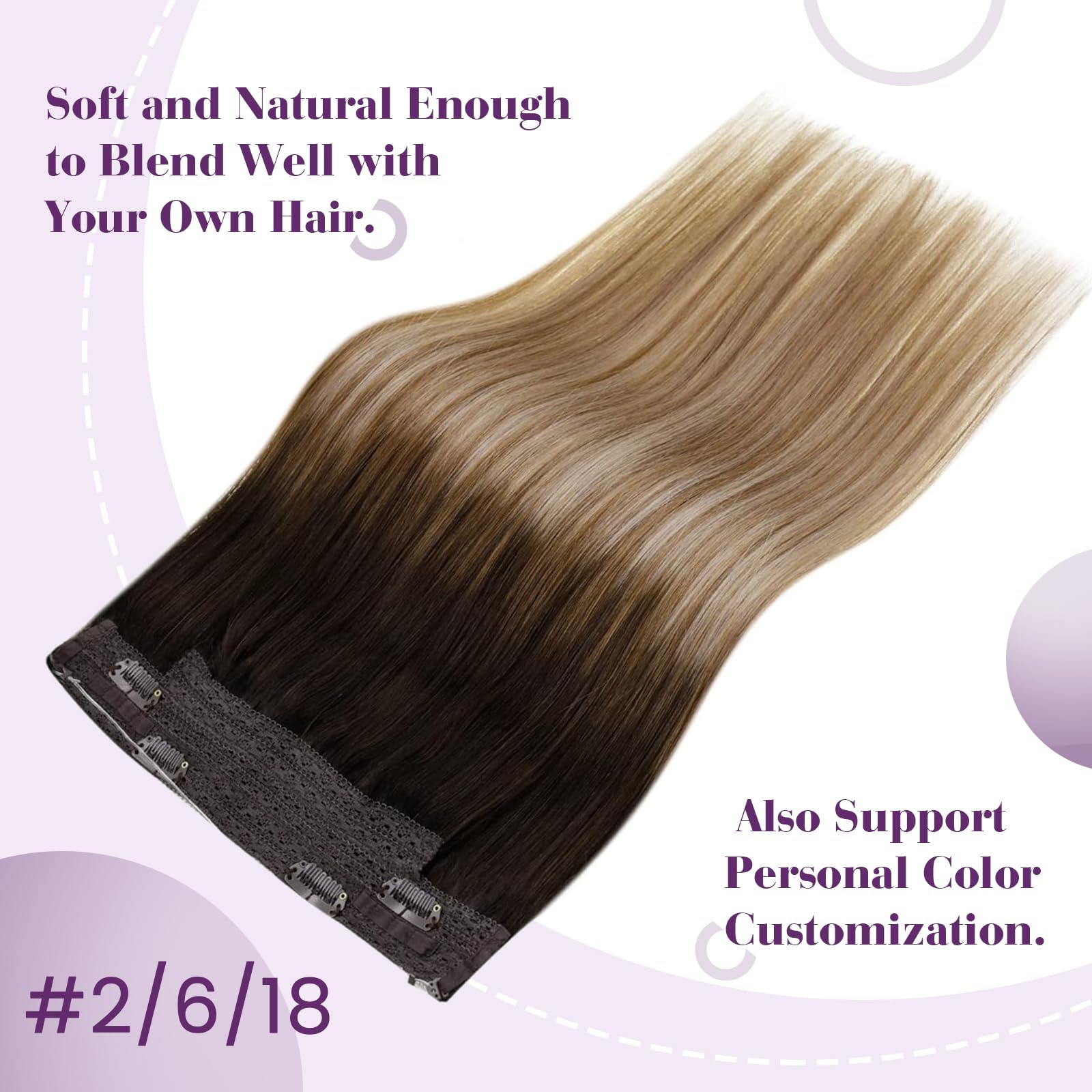 LaaVoo Human Hair Extensions Balayage Darkest Brown to Medium Brwon and Dark Blonde Real Remy Hair Invisible Wire Undetectable 100% Real Straight Hair Extensions Long-Lasting 100g 20 Inch #2/6/18 - Image 2
