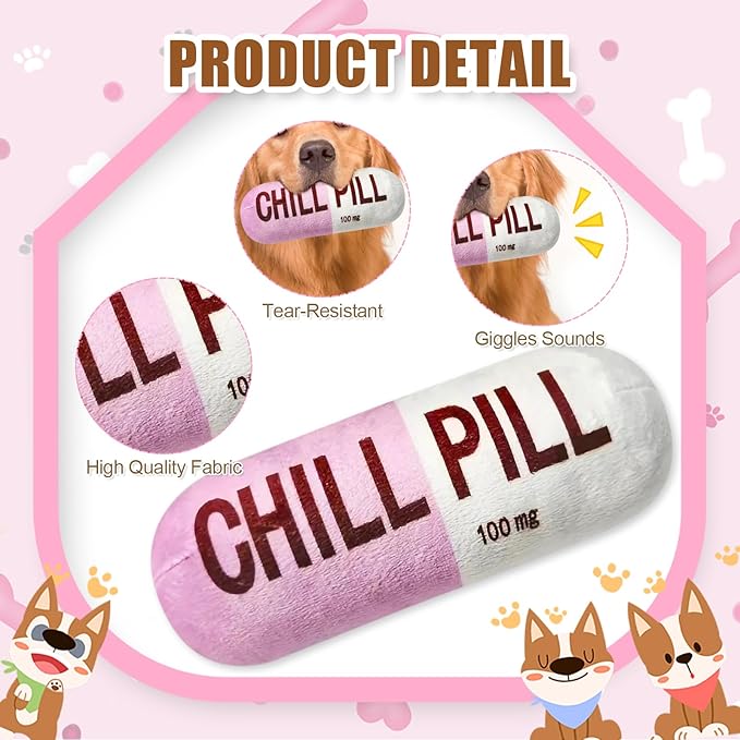 Juguete para Perros Wanheart Funny Chill Pill, Mordible y Sonoro miniatura 3