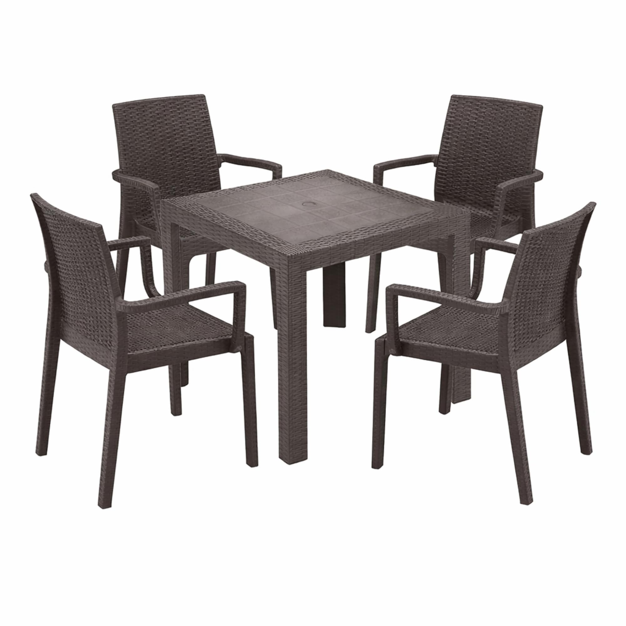 HOUSE COLLECTION set da giardino 4 sedie Dafne con braccioli 1 tavolo marrone rattan