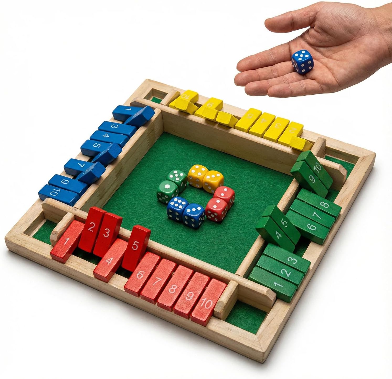 Shut The Box Dice Game, 2-4 Players Wooden Math Shut The Box Game, Fun Family Game with 8 Dice