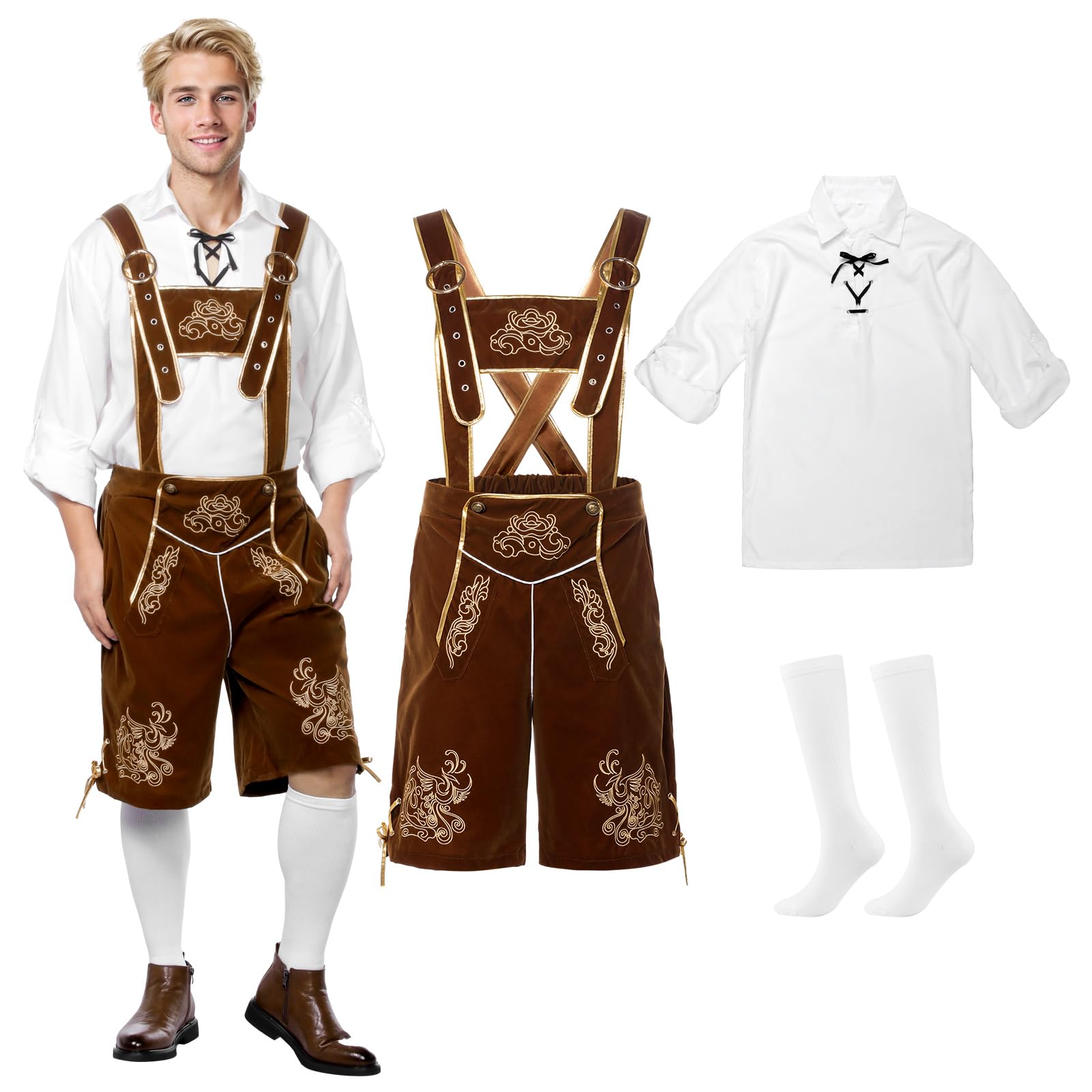 Alaiyaky Men's Traditional Oktoberfest Bib Overalls Set (Style A, S)