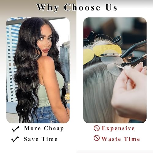 Miniatura 6 de NAYOO Extensiones de cabello negro con clip, 4 piezas, extensiones de cabello ondulado y rizado, de fibra sintética de doble trama, extensiones