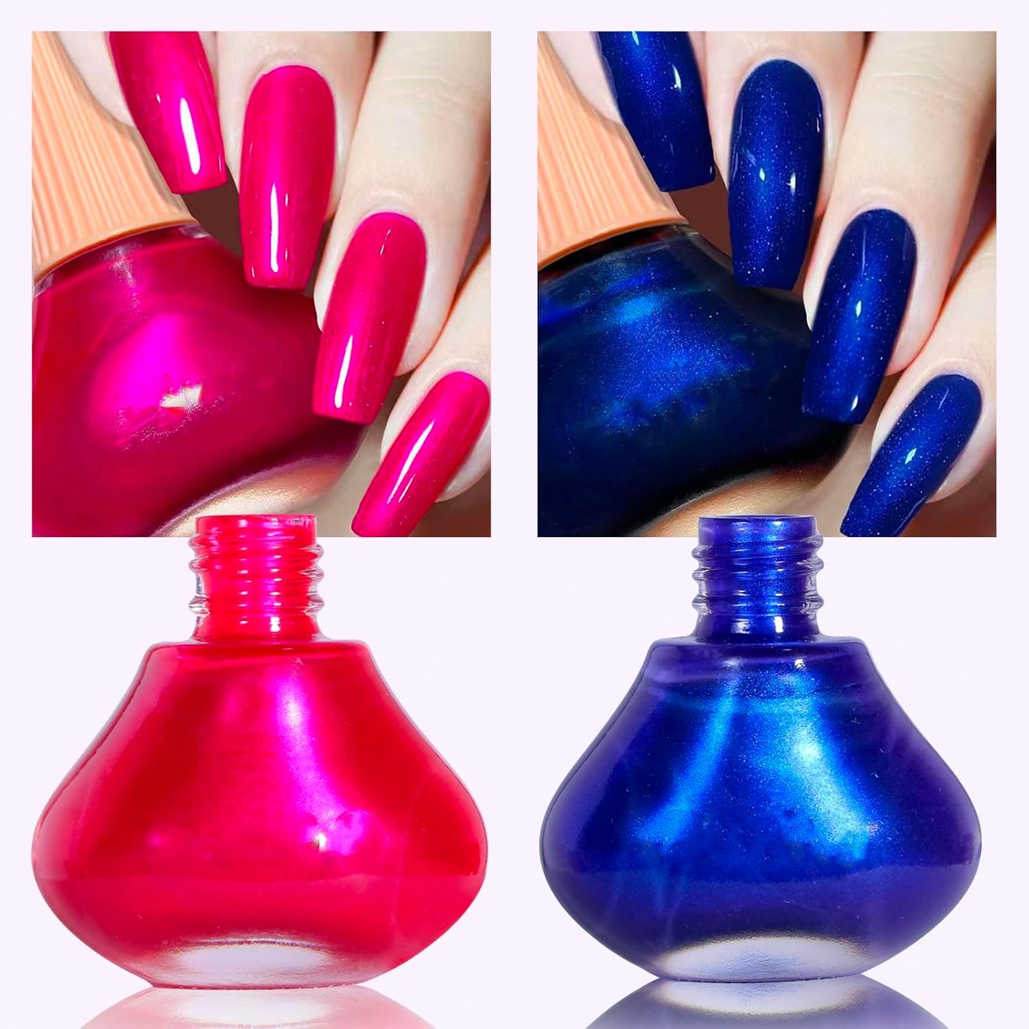 COSMOO Hot Pink with Blue 2pcs Nail Polish, 12ml Quick Dry Nail Lacquer, Super Lustrous Nail Enamel Polish, Shimmer Iridescent Ultrachrome Nail Art Varnish, 0.41 fl oz/pcs