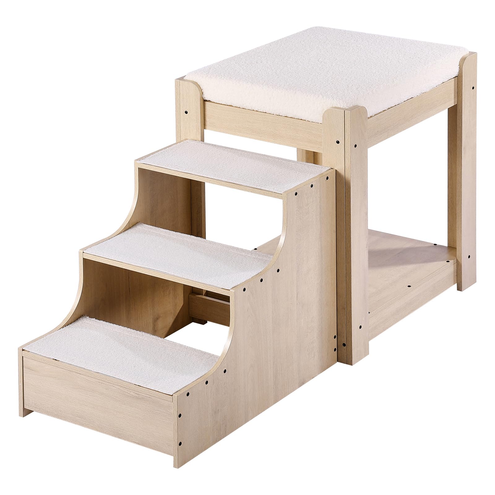 VEVOR Letto a Castello per Animali Domestici con Scale, Trespolo per Finestra per Cani/Gatti a più livelli per Uso Interno Accanto a Letto, Piattaforma di Seduta Rialzata con Cuscino in Schiuma, Beige