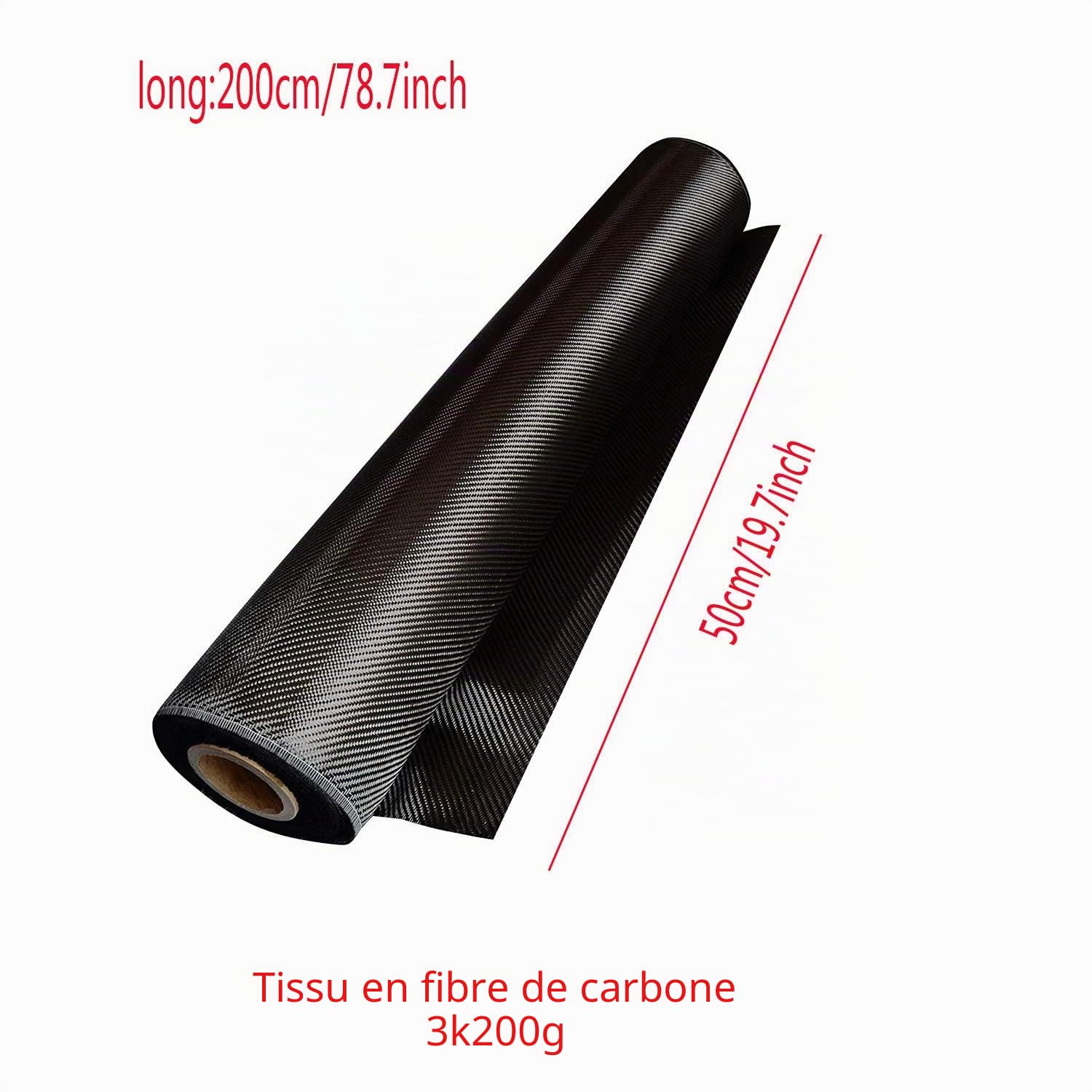 Tissu en fibre de carbone 3K complet 200g/m² - Sergé - 50 x 200 cm