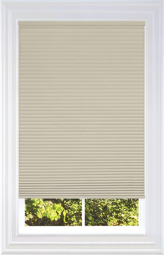 BlindsAvenue Cellular Honeycomb Cordless Shade, 9/16" Single Cell, Blackout, Fawn, Size: 56" W x 48" H