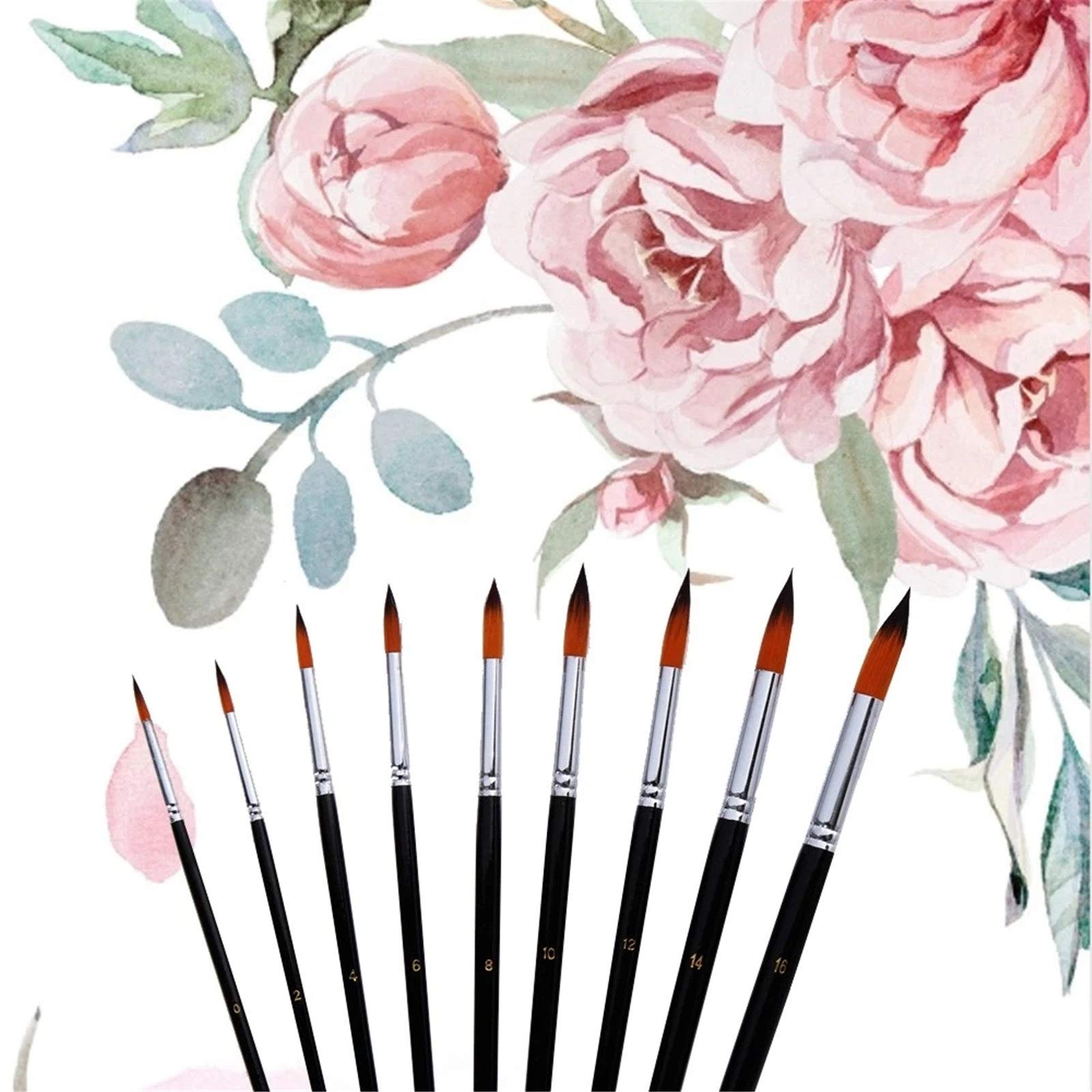 Set di Pennelli 9pcs dell'artista professionista pennelli Set nero lungo manico in legno di nylon dei capelli Pennello per Principianti e Professionisti(Type 2)