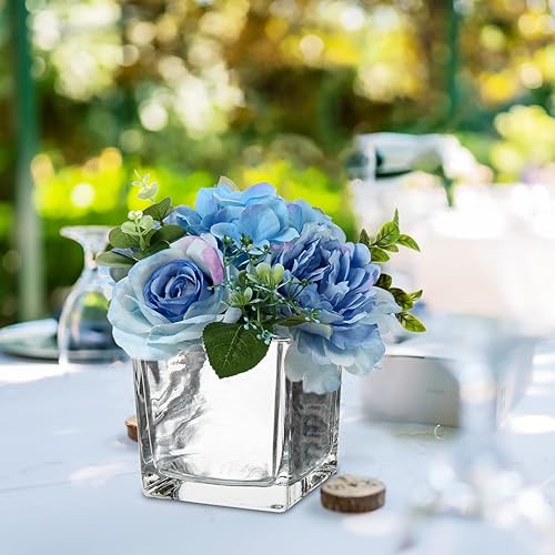 Miniatura 3 de Jarrones cuadrados de vidrio de 5 x 5 pulgadas, jarrón galvanizado para decoración de hogar, oficina, centro de mesa, jardín, boda, fiesta, juego de