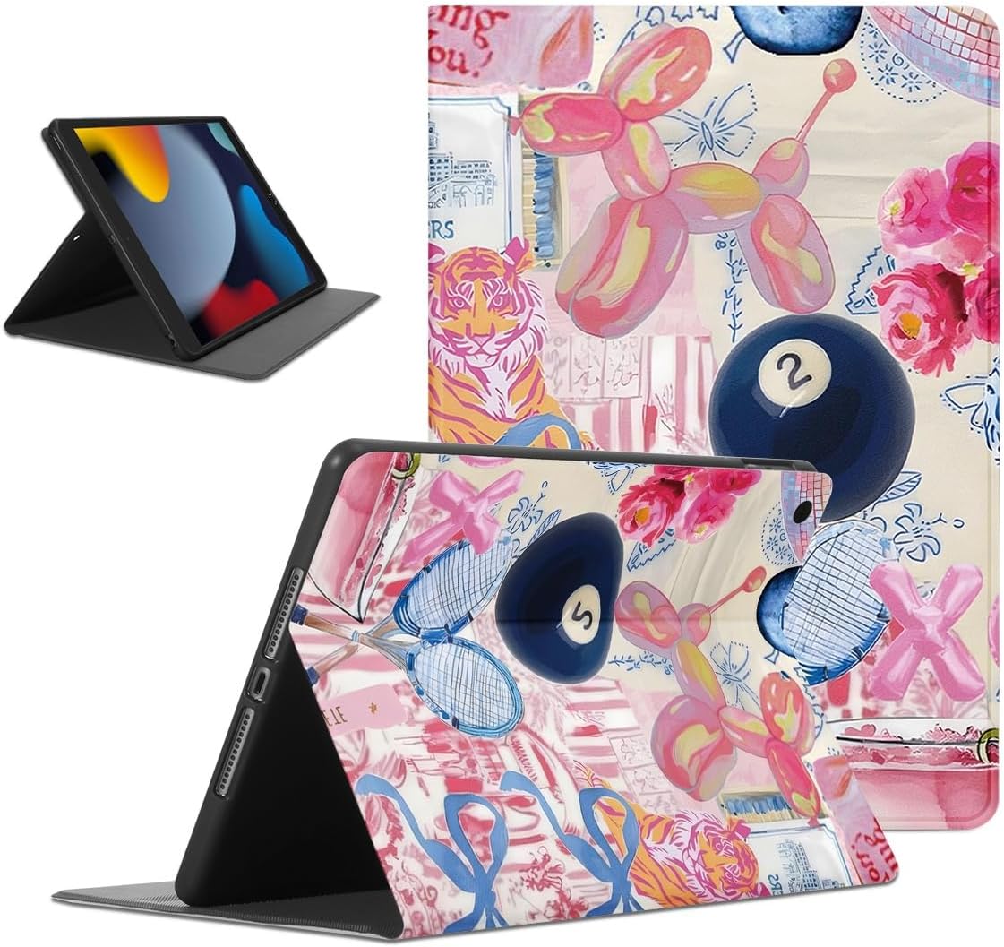 Cute Preppy Collage Tablet Case for iPad 9th/8th/7th Gen Case 2021/2020/2019 10.2 Inch,Girly Kawaii Preppy Aesthetic Cases PU Leather Adjustable Stand Protective Cover Funda for Women Girls