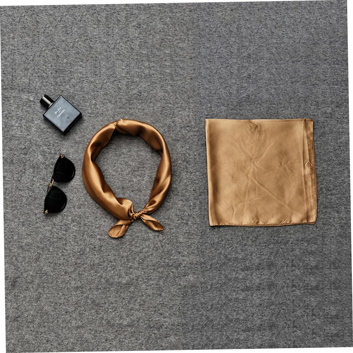 9 Piezas bufanda de mujer Pañuelo cuadrado accesorio de moda mujer bufanda de seda para envoltura de seda para la cabeza pañuelo de de color liso Golden
