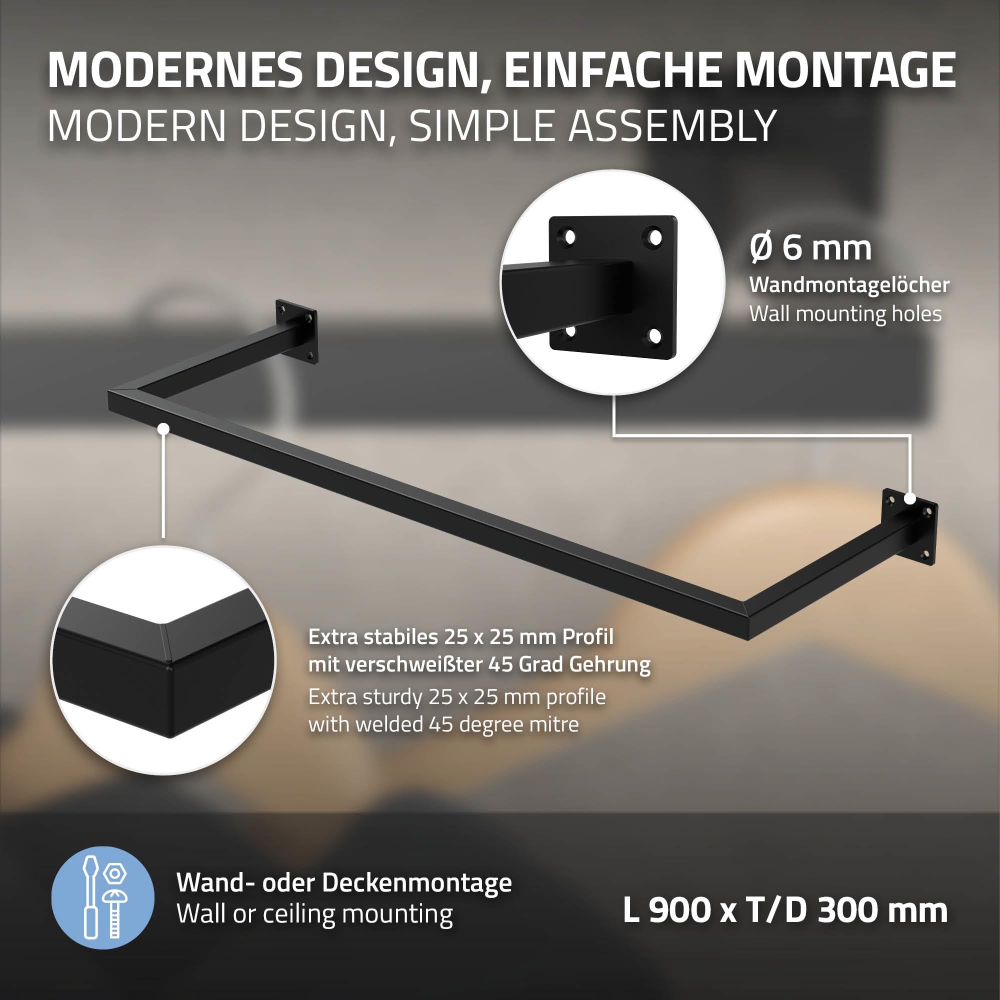 ML-Design Set di 3 Appendiabiti Porta Asciugamani Attacco a Parete 90x30 cm in Acciaio Nero per Bagno Cucina Soggiorno Balcone Camera da Letto Porta Salviette da Muro Salvaspazio Peso Supportato 50 kg