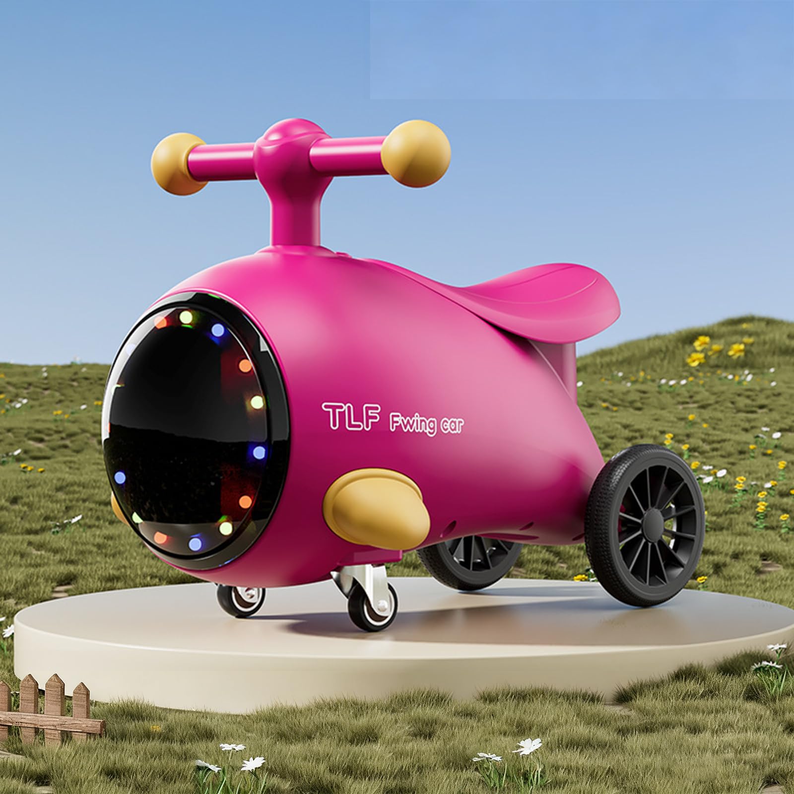 Jessruly Airplane Wiggle Car – Interactive Ride-On Vehicle with Lights & Music, Electric Bumper Car in Playful Design (Rose red)
