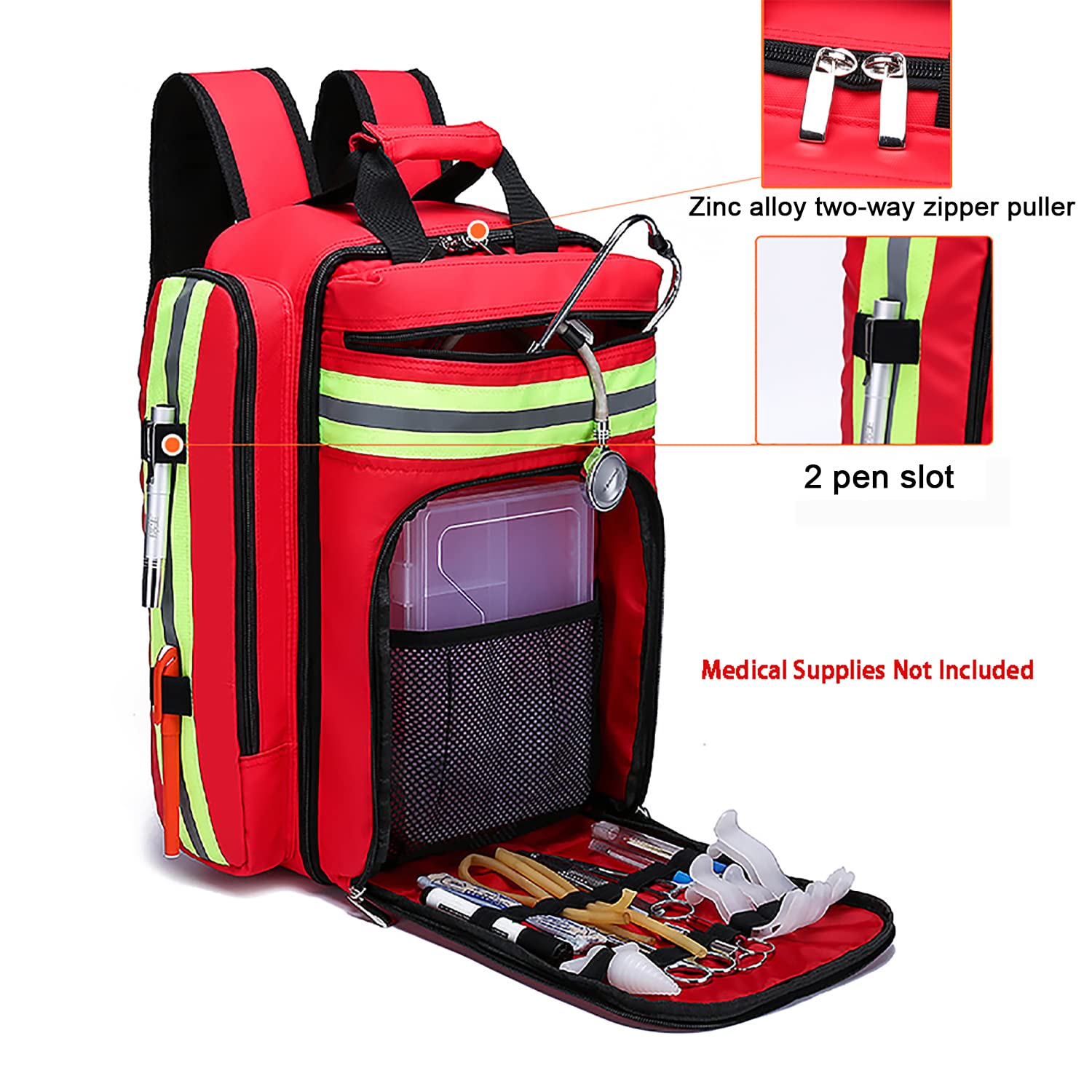 Erste Hilfe Rucksack Leer, Groß Medizinische Trauma Tasche, Notfalltasche Rettungstasche mit Tragegriff für Rettung, Taktische, Pflege Rot