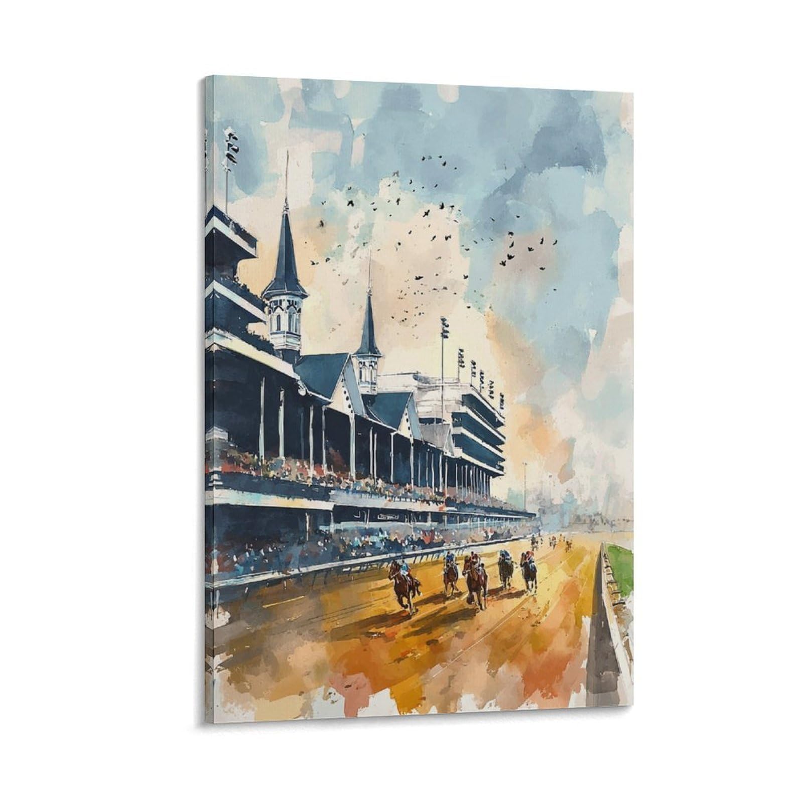 XWYMXZ Churchill Downs Watercolor Kentucky Horse Racing Poster 24x36inch(60x90cm) Vintage Watercolor Canvas Art