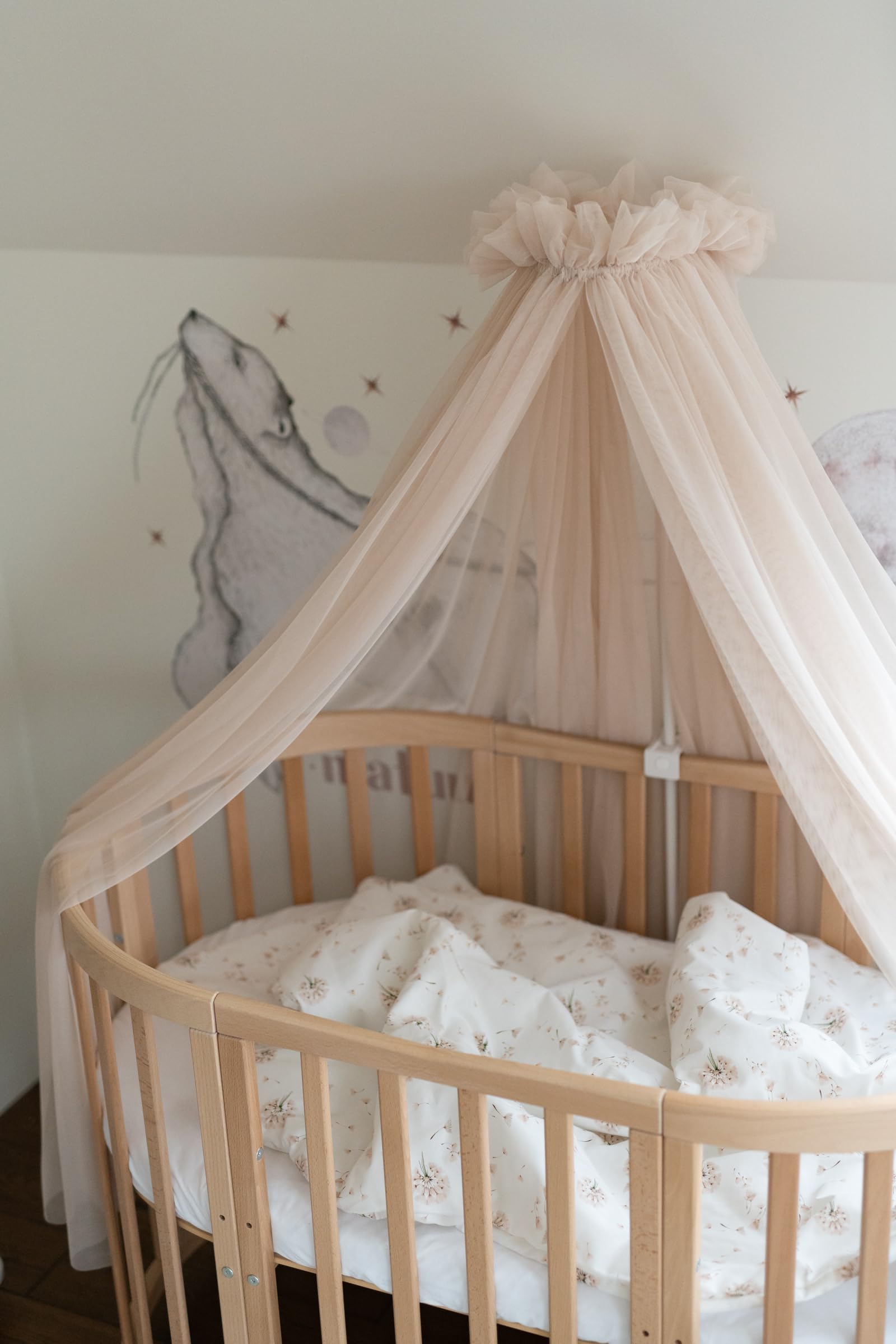 waldin Baldachin Betthimmel aus Tüll mit Himmelstange ohne Bett | für Babybett und Wiege, Weicher Stoff, Höhe ca. 155 cm, OEKO TEX Standard 100, Farbe Beige