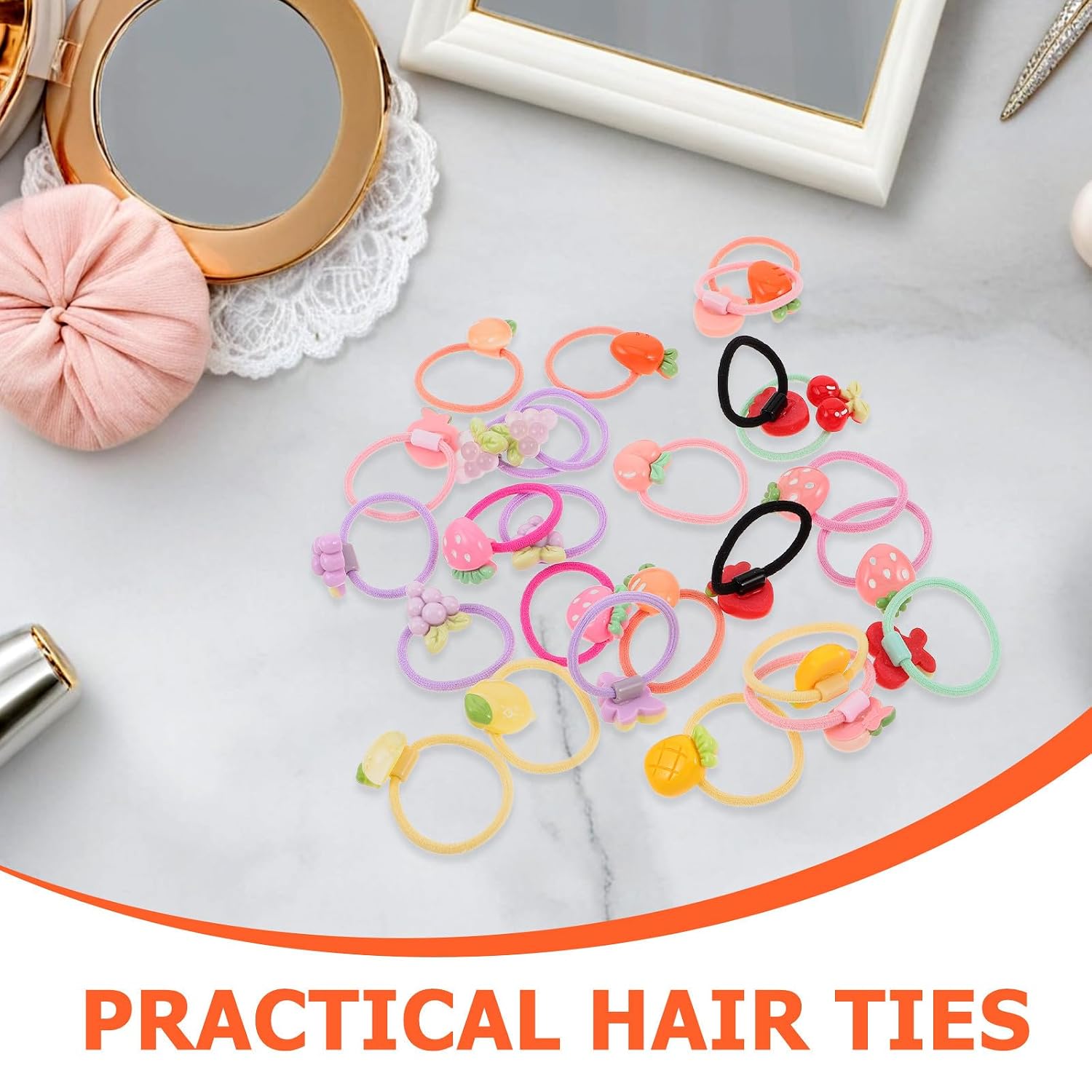 12 Pairs Small Hair Bands with Fruit Shapes, Sturdy Resin and Rubber Elastic Hair Ties for Little, Easy to Store Cute Fruit Ropes for School and Trips