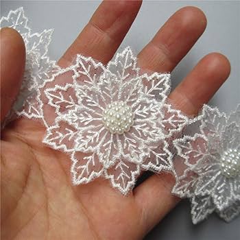 2 Meters Flower Pearl Lace Edge Trim Ribbon 1.77" Width Vintage Style
