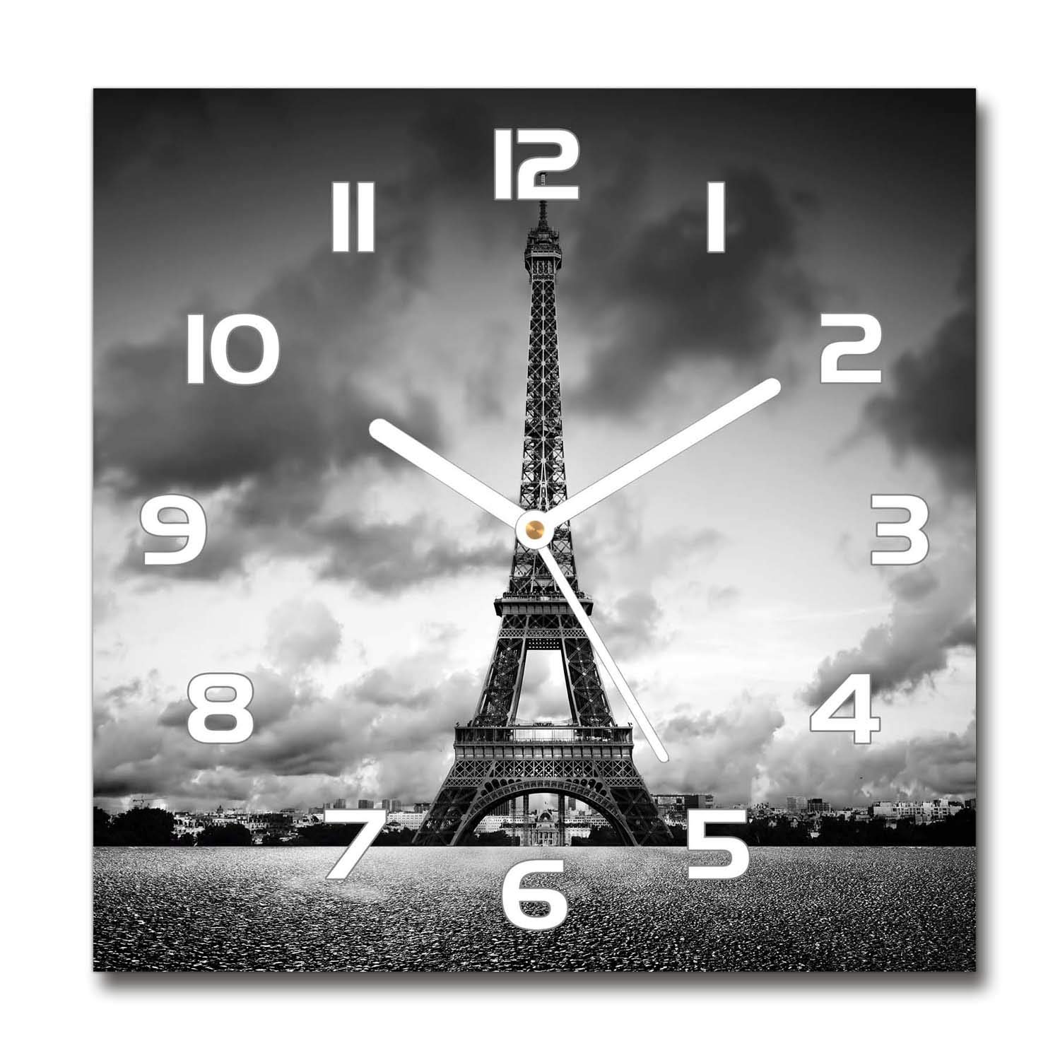 Horloge en verre de sécurité 30x30cm silencieuse motif Tour Eiffel Paris