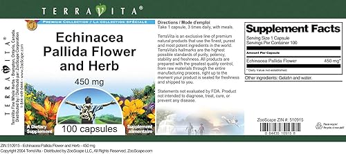 Miniatura 4 de Terravita Echinacea Pallida Flor y Hierba - 450 mg (100 Cápsulas, ZIN 510915)