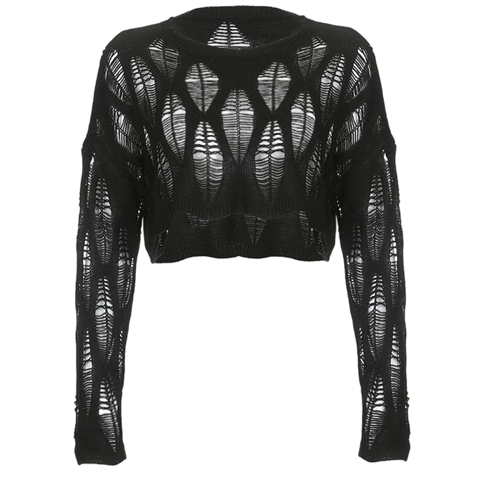 Bemonew Unisex Black Alt Clothes Crop Tops See Through Hole Gothic Clothes For Women Ripped Knit Pullover Emo For Women Girls