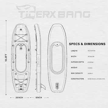 TIGERXBANG 10.2'x35''x8'' Inflatable Kayak with Detachable Seat, SUP-Kayak Set Includes Hand Pump/Aluminum Oar/Backpack, Boat for Adults/Youth | for Fishing, Touring