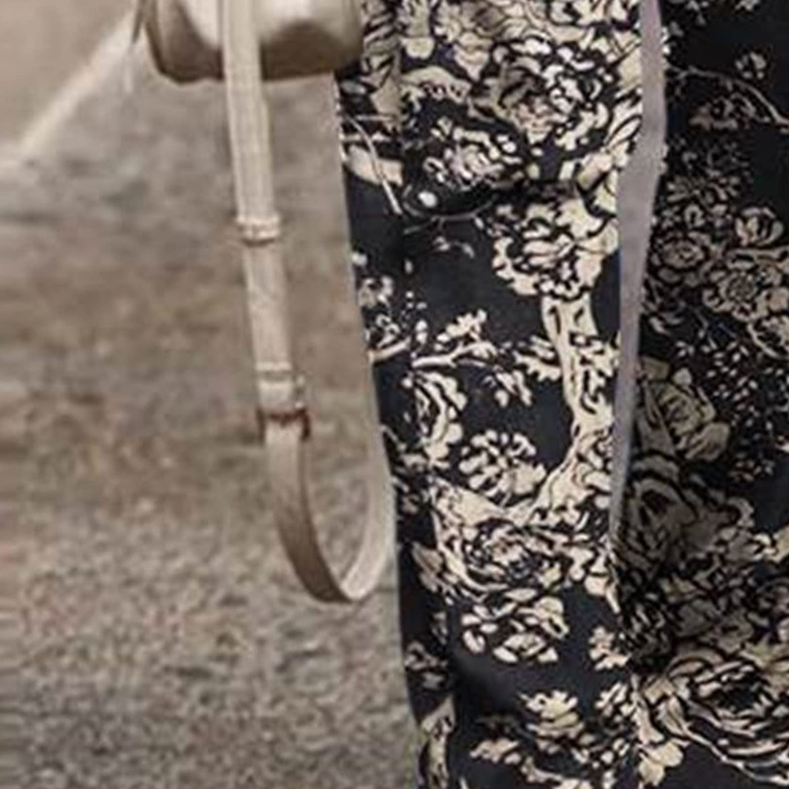 Maiyifu-GJ Women Floral Print Linen Belted Pants Elastic High Waist Printed Hippie Trousers Casual Beach Wide Leg Lounge Pant (Black 1,4X-Large)