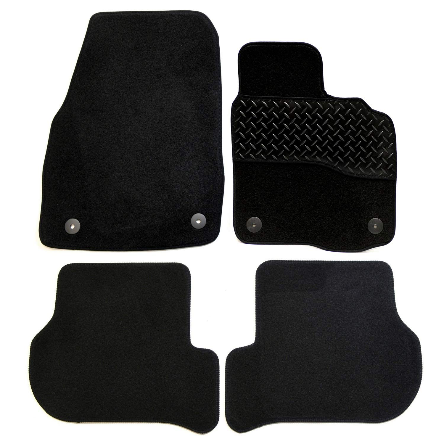 Sakura DD0712 Tailored Car Mats, Black with Rubber Heelpad - Black Trim