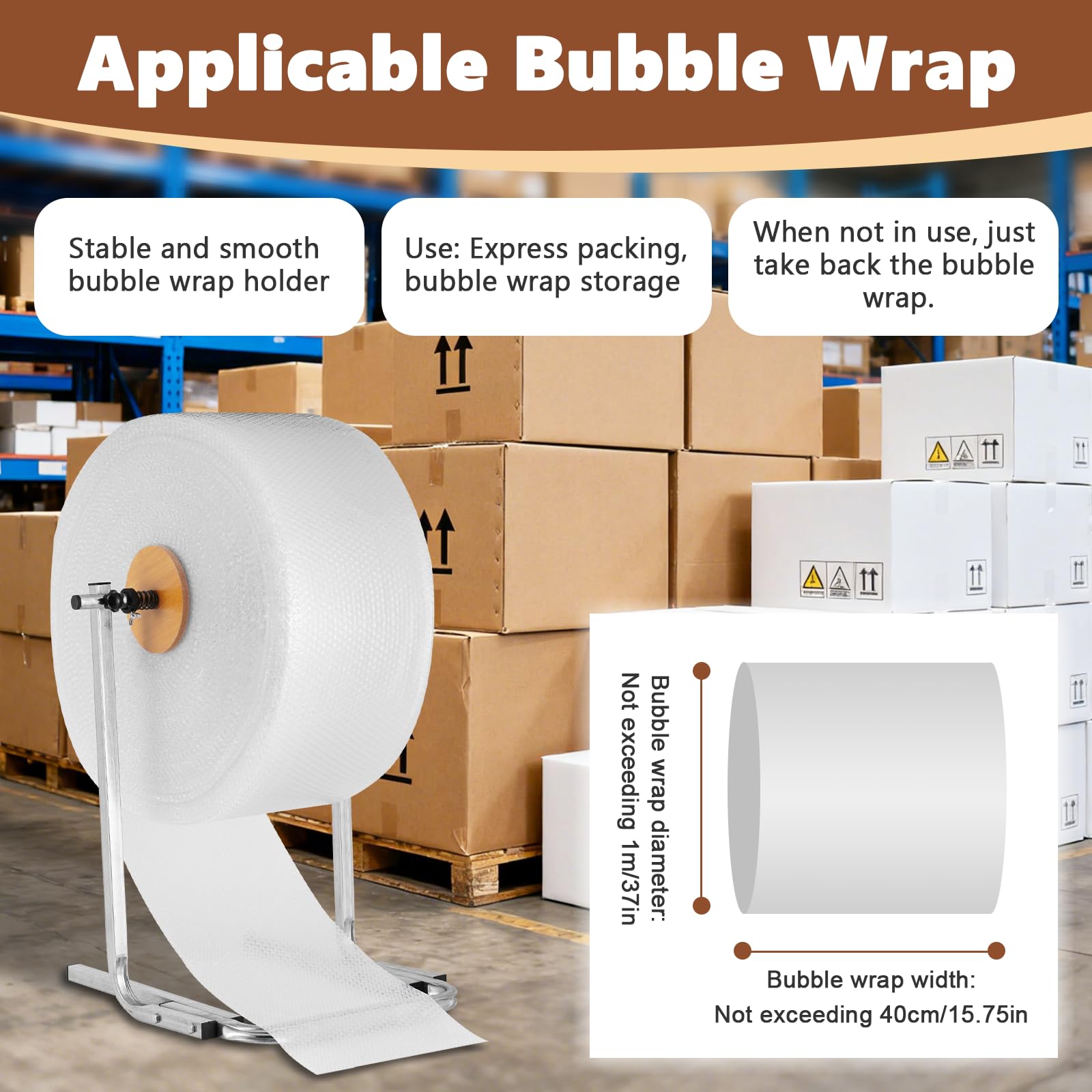 Dispenser per rotolo di pluriball da 40 cm, con facile sostituzione della pellicola, supporto manuale in schiuma per imballaggio, trasloco e spedizione (40 cm)
