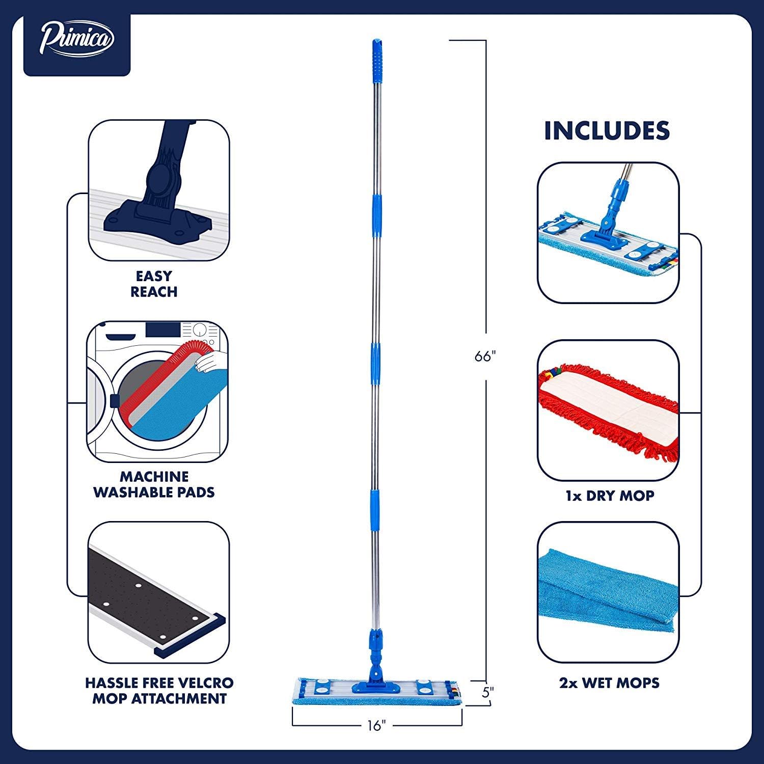Microfiber Mop Kit - Professional Mops for Floor Cleaning - Easy Microfiber Mopping for Laminate, Hardwood, Tile, Bamboo and Stone Floors - Mop Pads Included - Telescopic Handle
