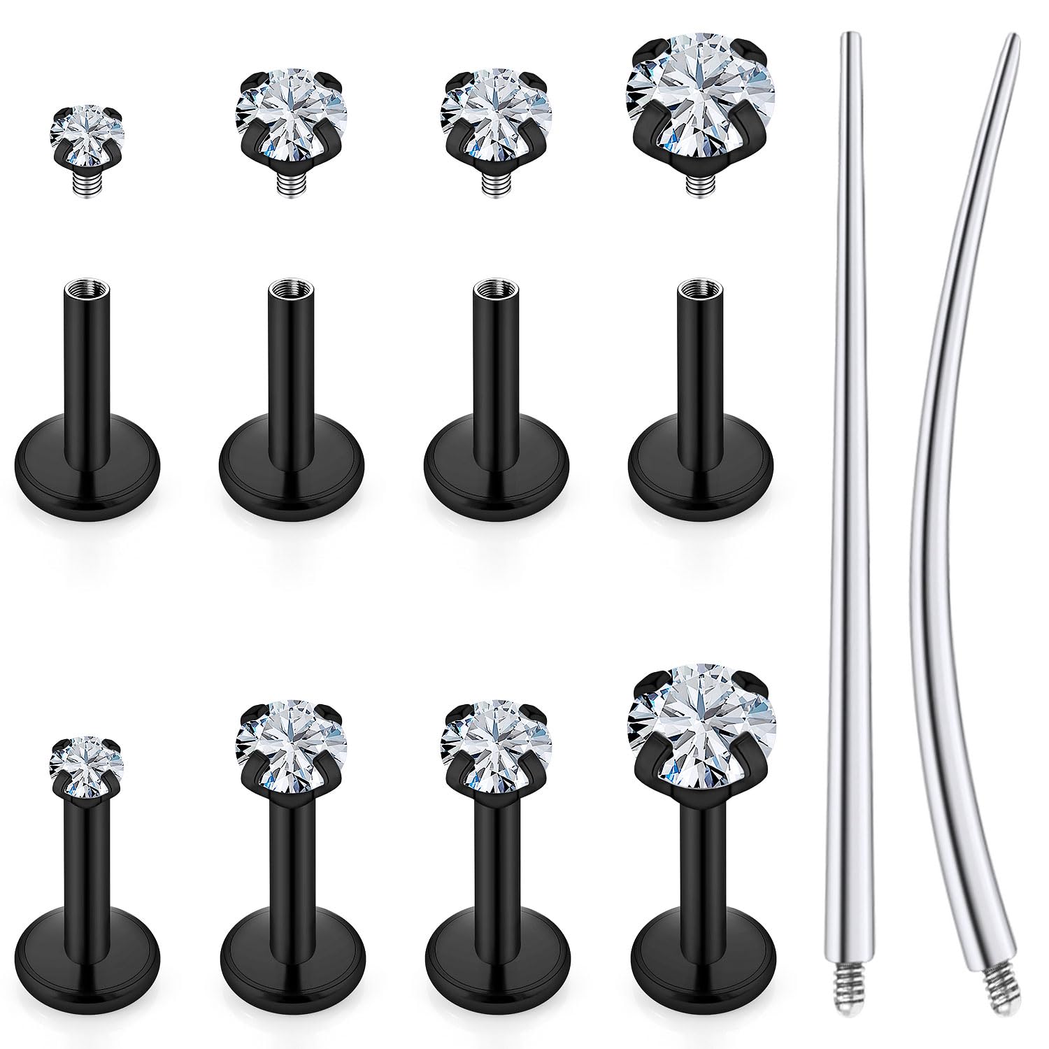 18/16/14G Nose/Earrings/Medusa/Lip Rings Labret Stud Cartilage/Tragus/Helix Flat Back Internally Threaded Surgical Steel Piercing Jewelry for Women
