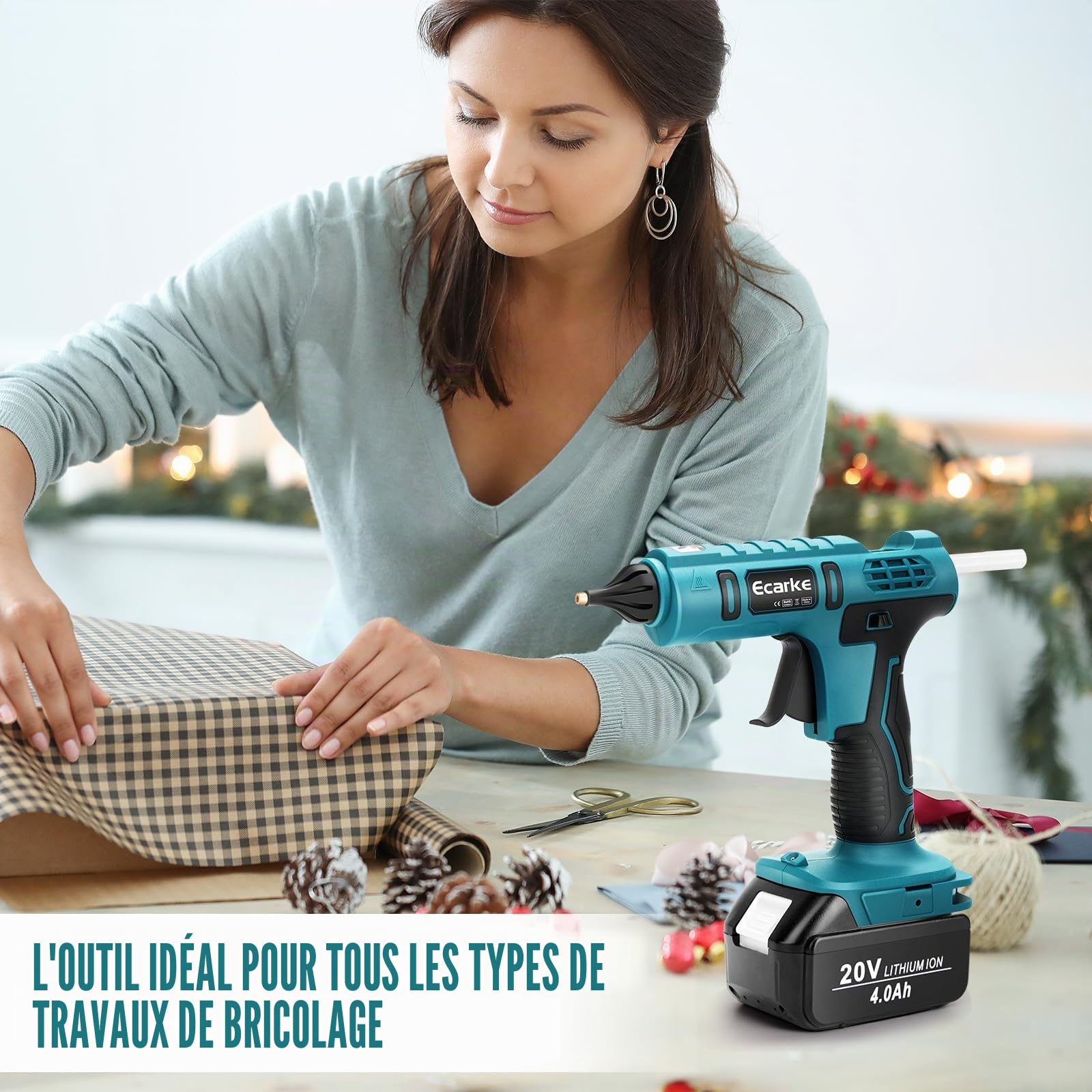 Ecarke Pistolet à Colle Sans Fil Compatible avec Batterie MaKita 18V, Pistolet à Colle Chaude Sans Fil Idéal pour Les Réparations Artisanales (avec 20 Bâtons de Colle de 11 mm)-Outils Uniquement