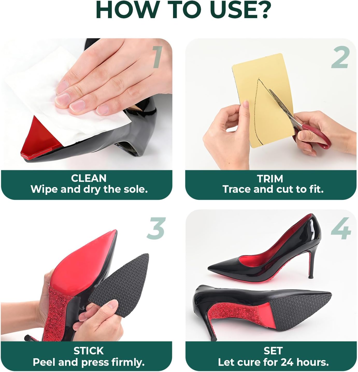 Shoe Sole Protector – Self-Adhesive Rubber Grips for High Heels, Boots & Flats – 6 Pack/3 Pairs(1 Red+1 Black+1 Yellow)