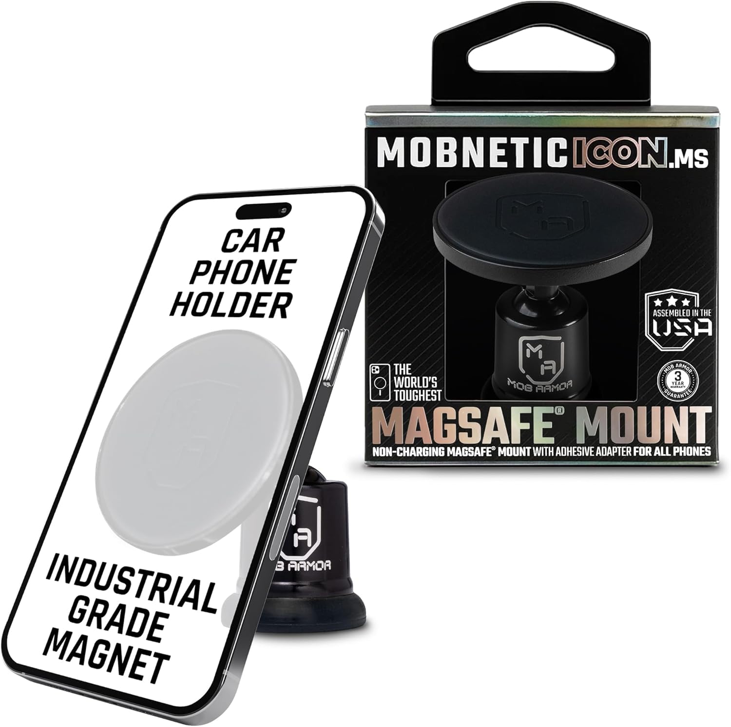 MobNetic Icon MS MagSafe Compatible Phone Mount Magnetic Phone Holder for Car w 90lb Pull Force 90 Tilt