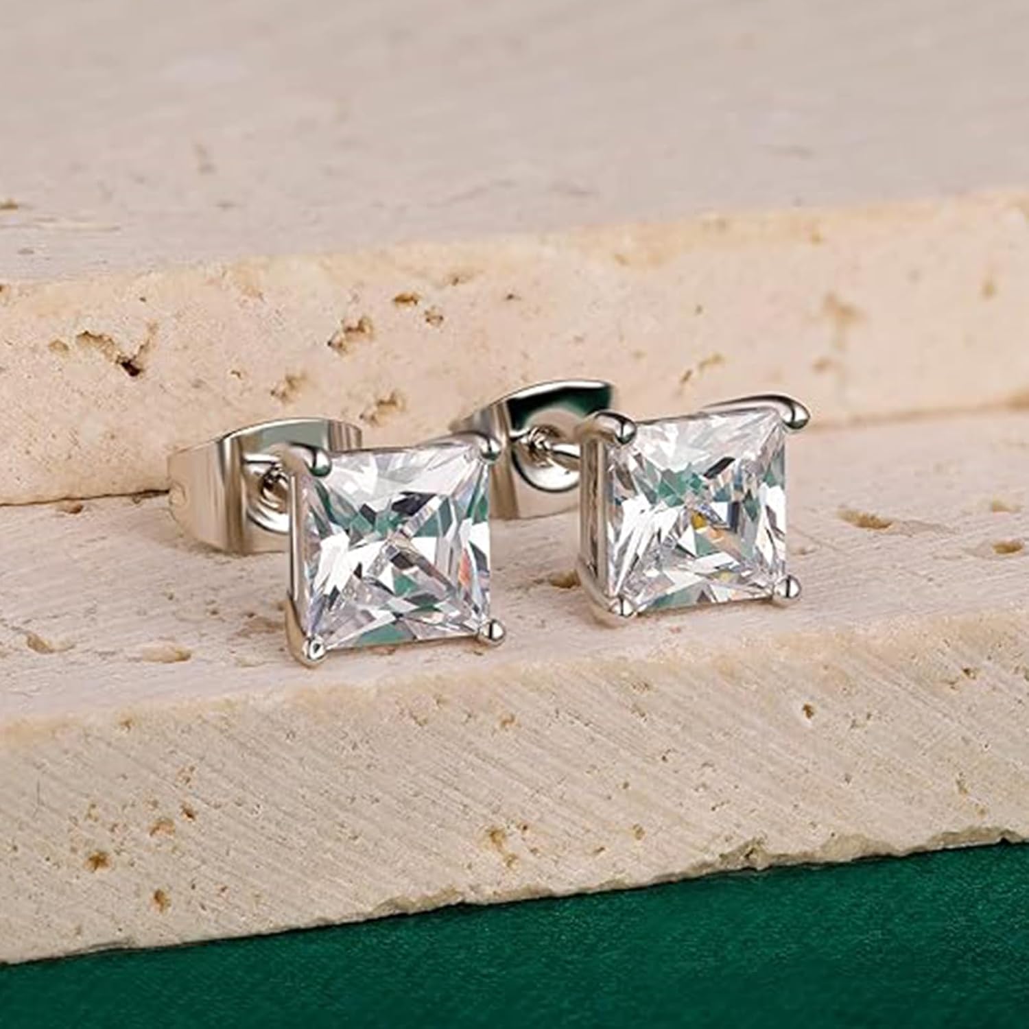 MDFUN 18K White Gold Plated Tennis Bracelet Stud Earrings Jewelry Set for Women and Men - Image 3