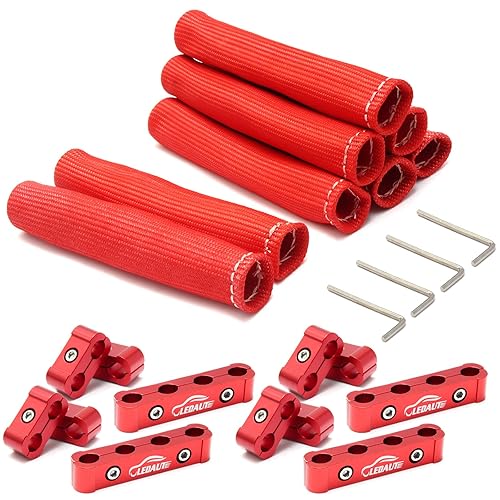Miniatura 3 de LEDAUT Protector de calor rojo para bujías de 8 ciclos y 12 piezas separador de cables de bujía de motor, manga aislante, protector de alambre de