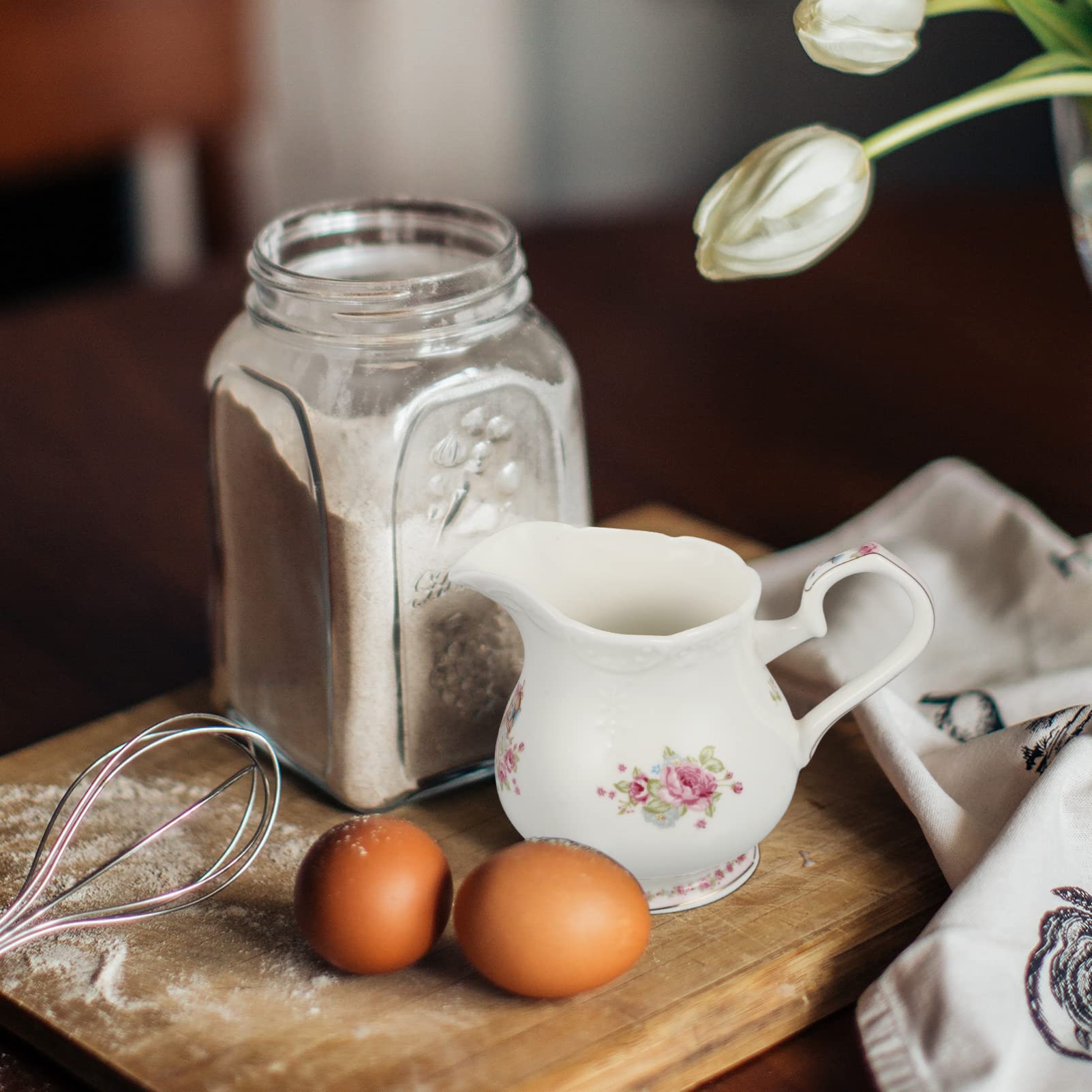 Hemoton Coffee Creamers White Ceramic Creamer with Handle Mini Coffee Creamer Pitcher Mini Ceramic Creamer Coffee Creamer Pitcher Serving Pitcher (As Shown) Coffe Creamer
